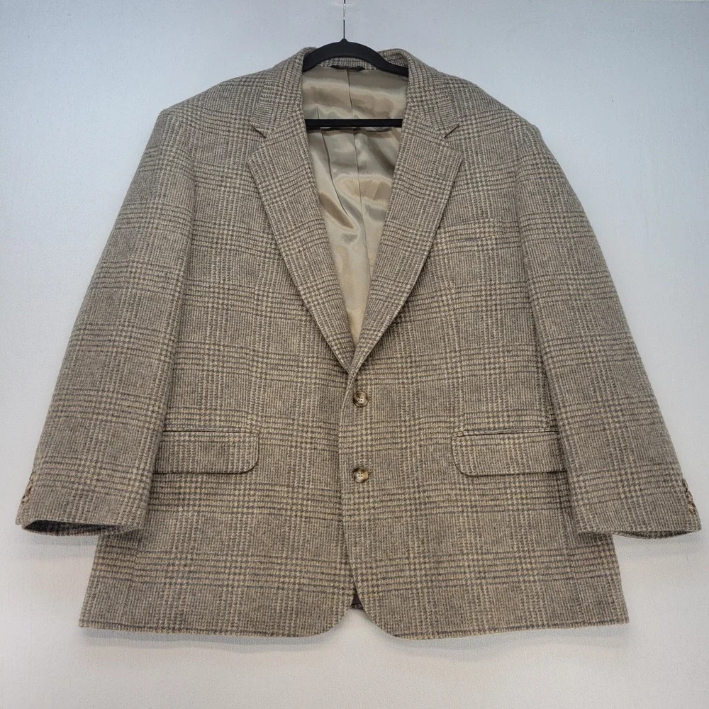 Orvis Sport Coat Vintage Mens 48R Tan Plaid Wool Blazer Made in USA 2 Button